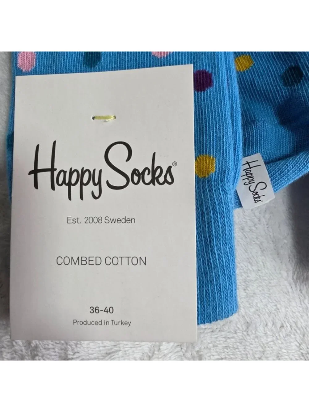 Happy Socks Disco Dot Pop Crew Socks 2 Pair Blue Unisex 36-40 NWT